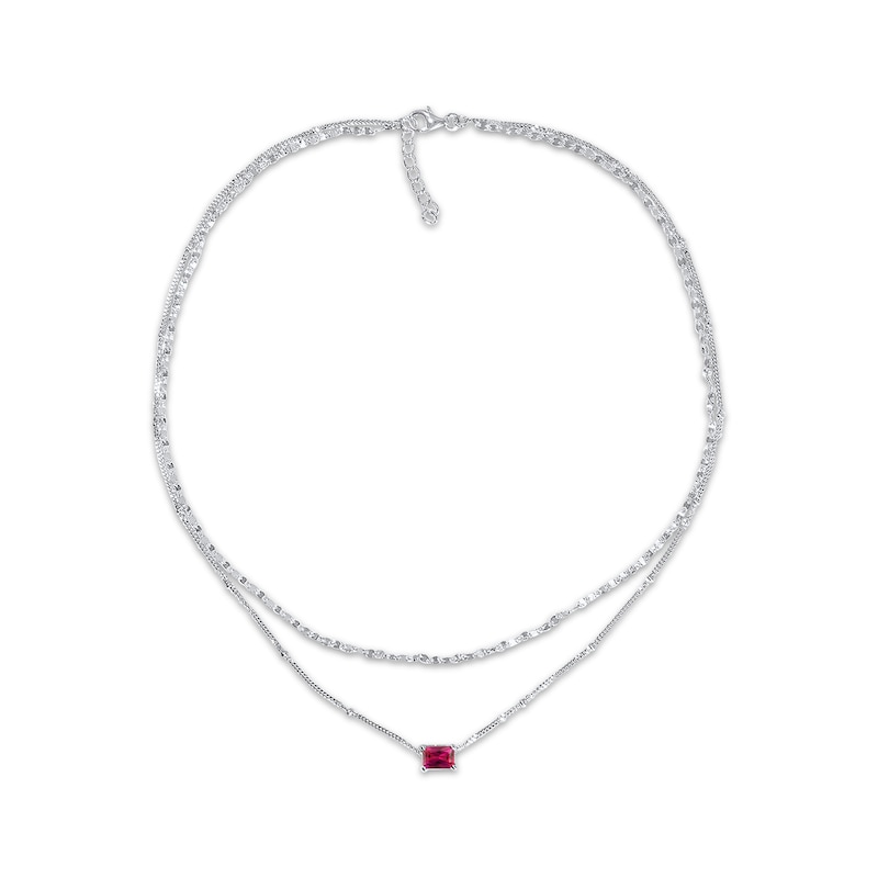 Main Image 1 of Emerald-Cut Lab-Created Ruby Double Strand Necklace Sterling Silver 17.5&quot;