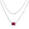 Thumbnail Image 2 of Emerald-Cut Lab-Created Ruby Double Strand Necklace Sterling Silver 17.5&quot;