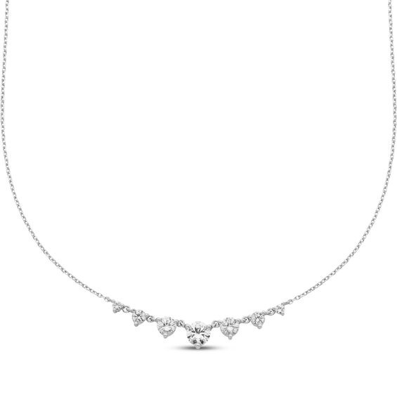 Graduated White Lab-Created Sapphire Necklace Sterling Silver 18"