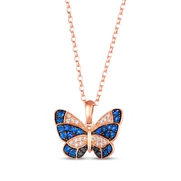 Le Vian Garden Party Sapphire Butterfly Necklace 1/6 ct tw Diamonds 14K Strawberry Gold 19&quot;