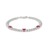 Thumbnail Image 0 of Square-Cut Lab-Created Ruby Station Curb Chain Bracelet Sterling Silver 7.25"