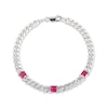 Thumbnail Image 1 of Square-Cut Lab-Created Ruby Station Curb Chain Bracelet Sterling Silver 7.25"