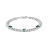 Thumbnail Image 0 of Square-Cut Lab-Created Emerald Station Curb Chain Bracelet Sterling Silver 7.25"