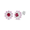 Thumbnail Image 1 of Lab-Created Ruby, Pink & White Lab-Created Sapphire Flower Stud Earrings Sterling Silver