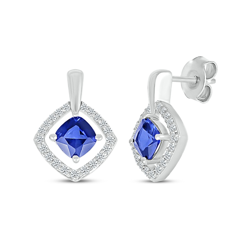 Main Image 1 of Cushion-Cut Blue Lab-Created Sapphire & White Lab-Created Sapphire Earrings Sterling Silver