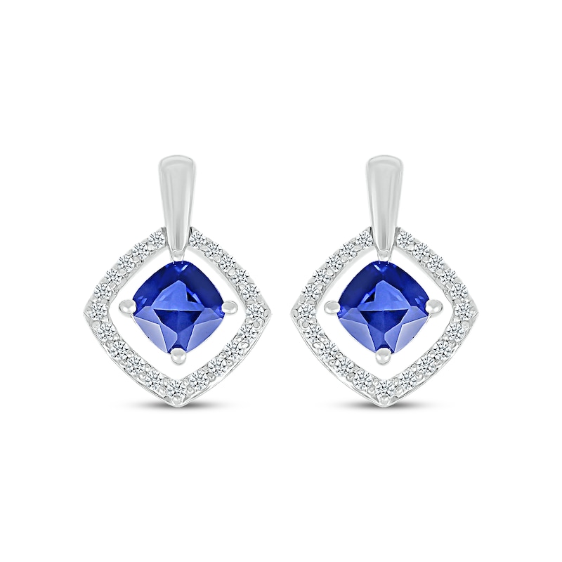 Main Image 2 of Cushion-Cut Blue Lab-Created Sapphire & White Lab-Created Sapphire Earrings Sterling Silver