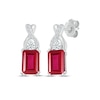Thumbnail Image 0 of Emerald-Cut Lab-Created Ruby & White Lab-Created Sapphire Drop Earrings Sterling Silver