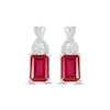 Thumbnail Image 1 of Emerald-Cut Lab-Created Ruby & White Lab-Created Sapphire Drop Earrings Sterling Silver
