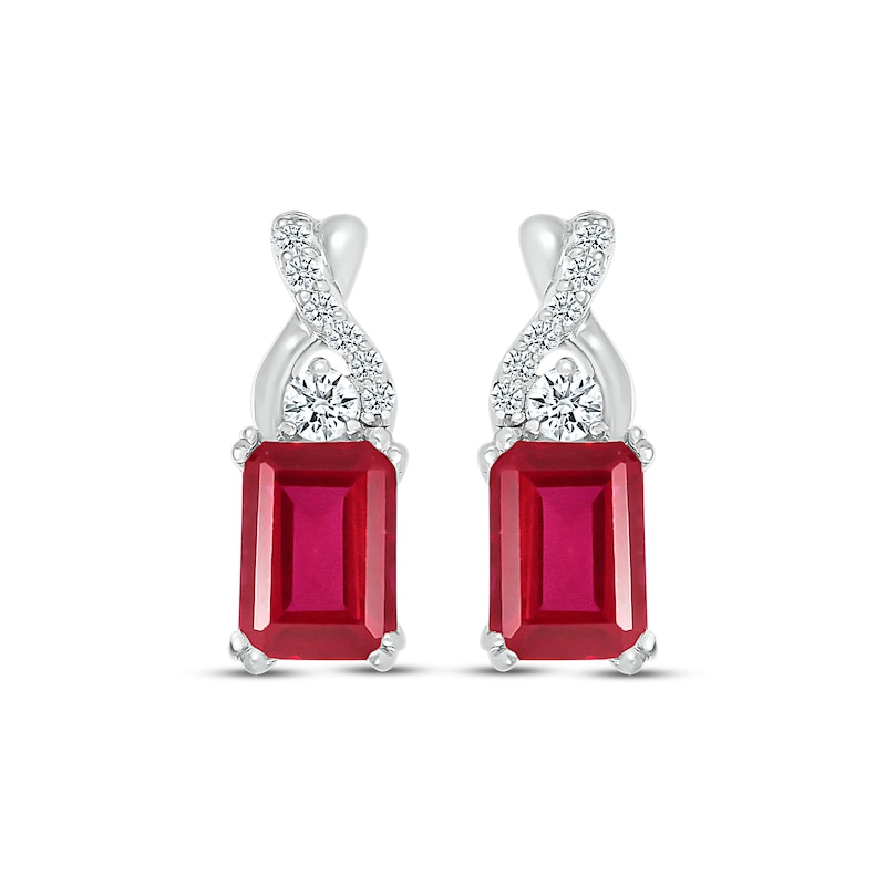 Emerald-Cut Lab-Created Ruby & White Lab-Created Sapphire Drop Earrings Sterling Silver