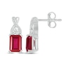 Thumbnail Image 2 of Emerald-Cut Lab-Created Ruby & White Lab-Created Sapphire Drop Earrings Sterling Silver