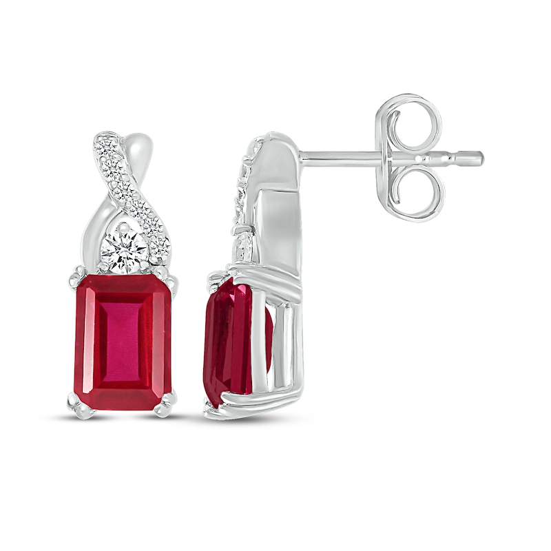 Emerald-Cut Lab-Created Ruby & White Lab-Created Sapphire Drop Earrings Sterling Silver