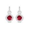 Thumbnail Image 2 of Cushion-Cut Lab-Created Ruby & Diamond Doorknocker Earrings 1/3 ct tw Sterling Silver