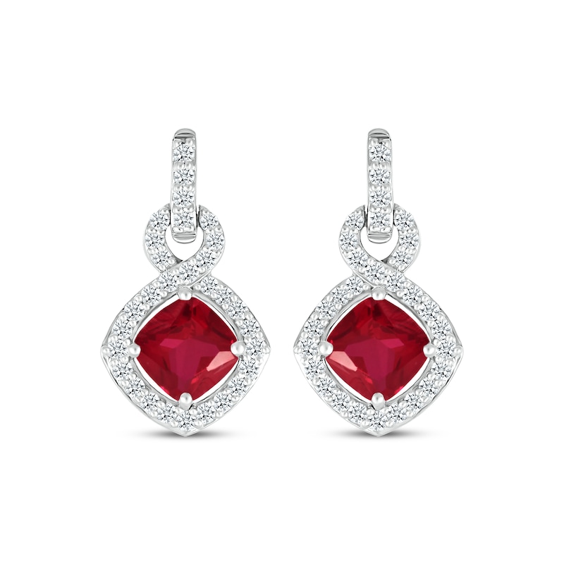 Main Image 2 of Cushion-Cut Lab-Created Ruby & Diamond Doorknocker Earrings 1/3 ct tw Sterling Silver