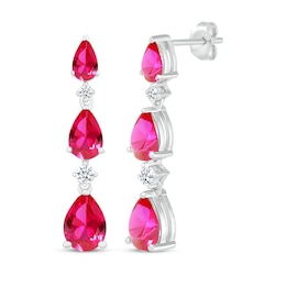 Pear-Shaped Lab-Created Ruby & White Lab-Created Sapphire Drop Earrings Sterling Silver