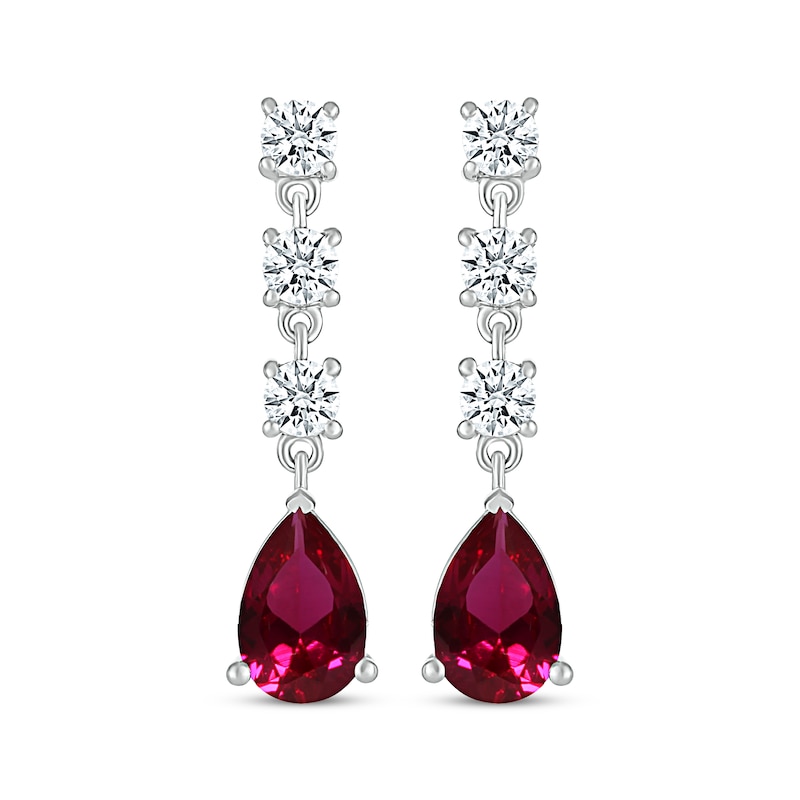 Main Image 2 of Pear-Shaped Lab-Created Ruby & White Lab-Created Sapphire Dangle Earrings Sterling Silver