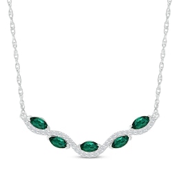 Marquise-Cut Lab-Created Emerald & White Lab-Created Sapphire Smile Necklace Sterling Silver 18&quot;