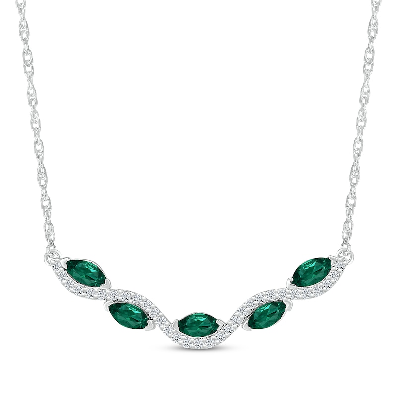 Main Image 1 of Marquise-Cut Lab-Created Emerald & White Lab-Created Sapphire Smile Necklace Sterling Silver 18&quot;