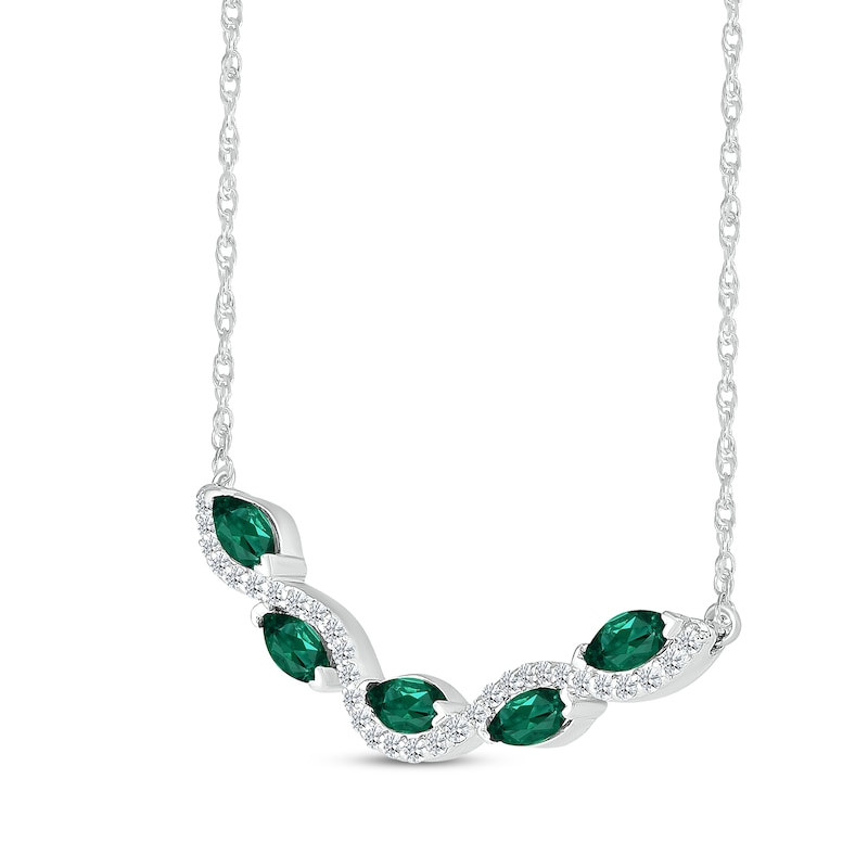 Main Image 2 of Marquise-Cut Lab-Created Emerald & White Lab-Created Sapphire Smile Necklace Sterling Silver 18&quot;