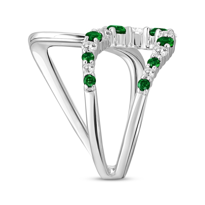 Main Image 2 of Lab-Created Emerald & White Lab-Created Sapphire Open Loop Deconstructed Ring Sterling Silver