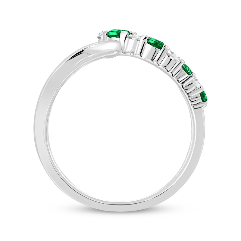 Main Image 3 of Lab-Created Emerald & White Lab-Created Sapphire Open Loop Deconstructed Ring Sterling Silver