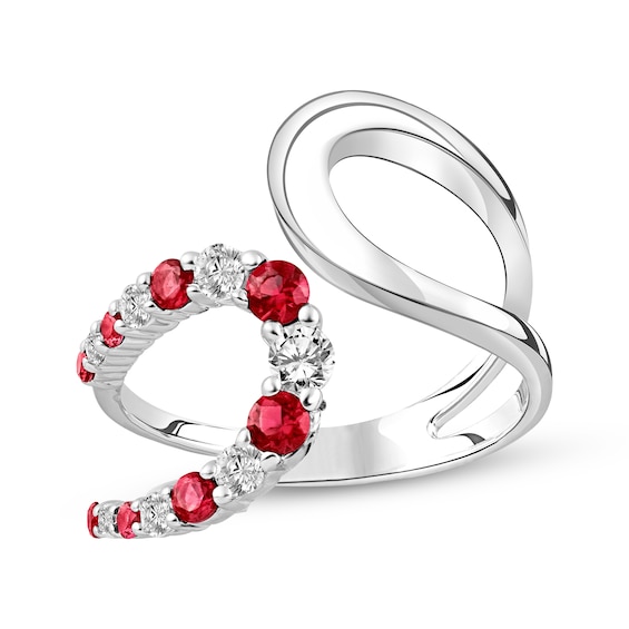 Lab-Created Ruby & White Lab-Created Sapphire Open Loop Deconstructed Ring Sterling Silver