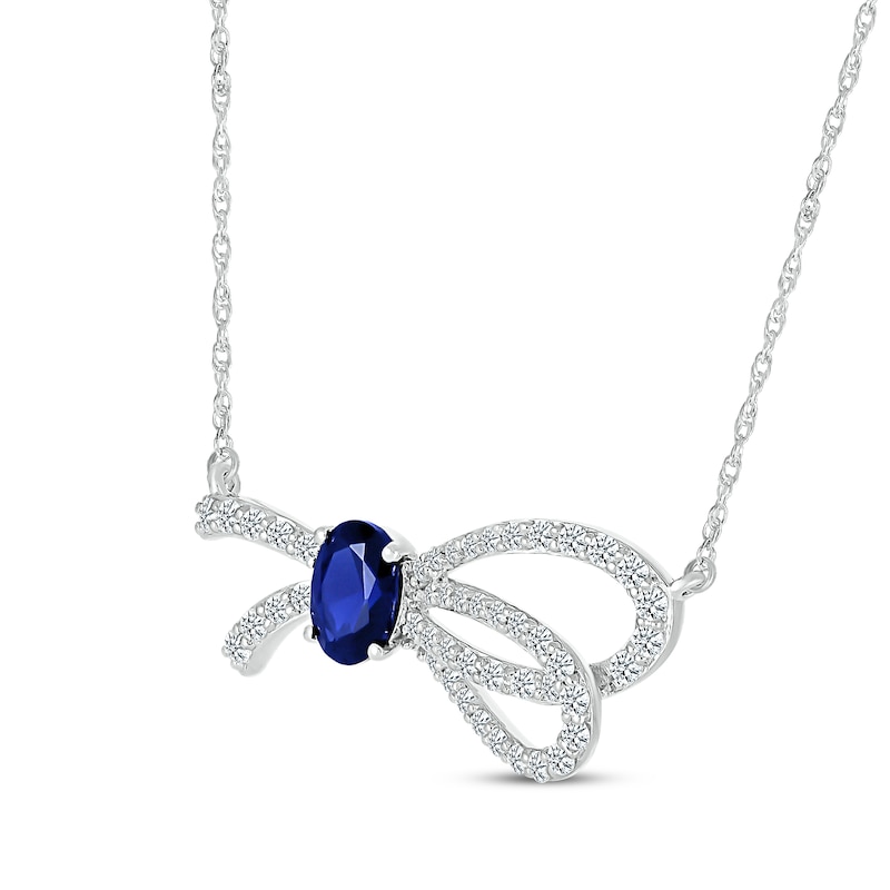 Main Image 2 of Oval-Cut Blue Lab-Created Sapphire & White Lab-Created Sapphire Knot Necklace Sterling Silver 18&quot;