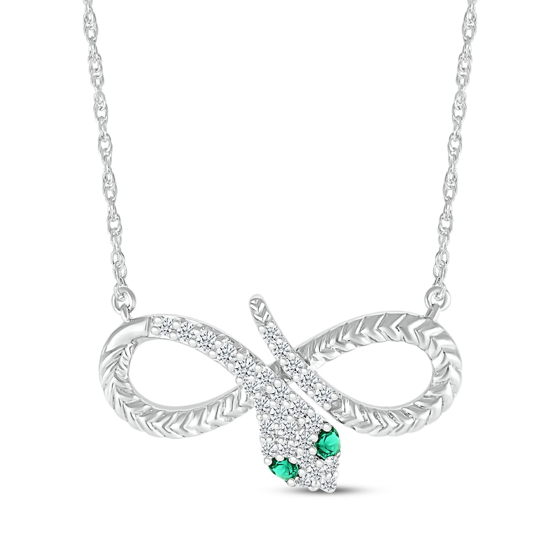 Main Image 1 of Lab-Created Emerald & White Lab-Created Sapphire Snake Infinity Necklace Sterling Silver 18&quot;