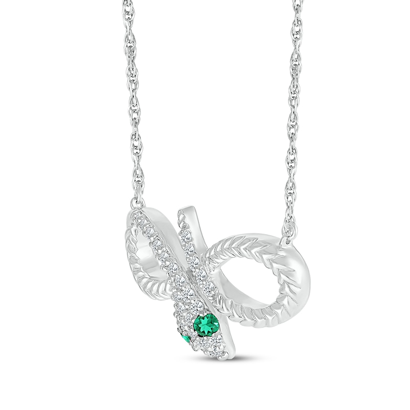 Main Image 2 of Lab-Created Emerald & White Lab-Created Sapphire Snake Infinity Necklace Sterling Silver 18&quot;