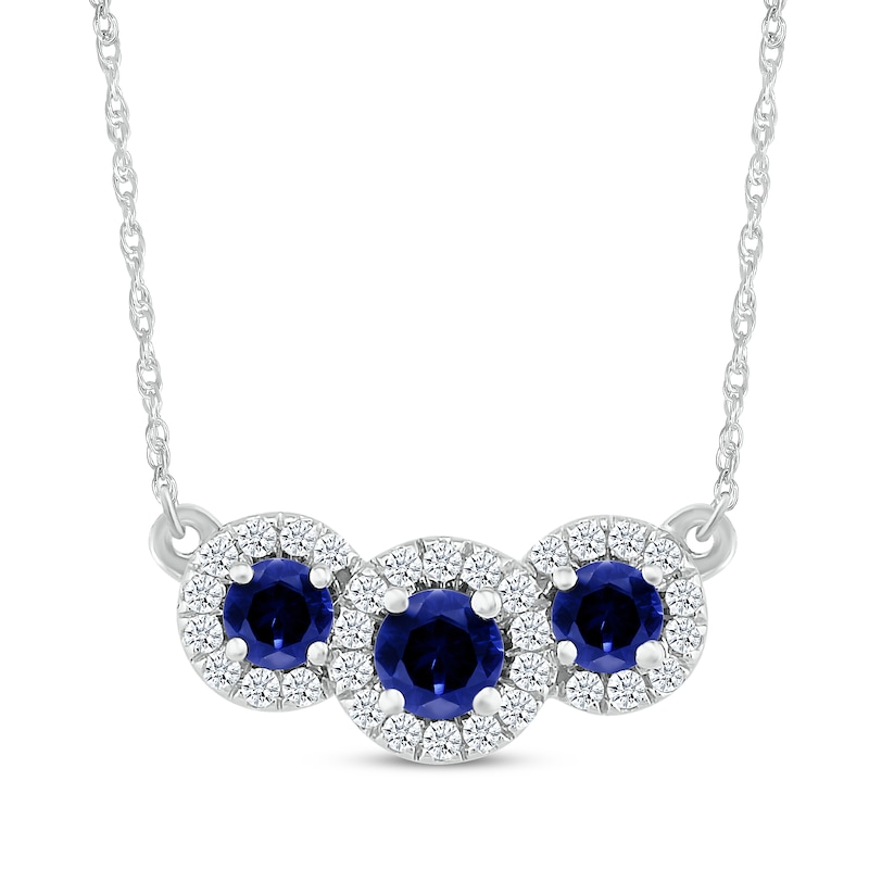 Blue & White Lab-Created Sapphire Trio Necklace Sterling Silver 18