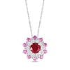 Thumbnail Image 1 of Lab-Created Ruby, Pink & White Lab-Created Sapphire Flower Necklace Sterling Silver 18&quot;