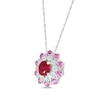 Thumbnail Image 2 of Lab-Created Ruby, Pink & White Lab-Created Sapphire Flower Necklace Sterling Silver 18&quot;