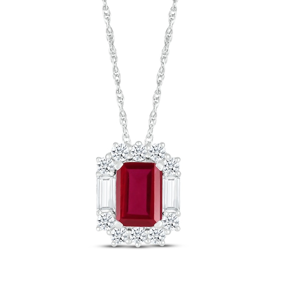 Emerald-Cut Lab-Created Ruby & White Lab-Created Sapphire Necklace Sterling Silver 18"