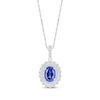 Thumbnail Image 1 of Oval-Cut Blue Lab-Created Sapphire & White Lab-Created Sapphire Double Halo Necklace Sterling Silver 18&quot;