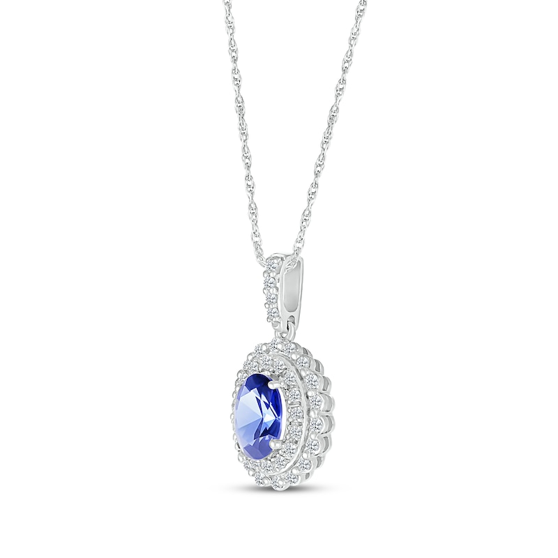 Main Image 2 of Oval-Cut Blue Lab-Created Sapphire & White Lab-Created Sapphire Double Halo Necklace Sterling Silver 18&quot;