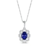 Thumbnail Image 1 of Oval-Cut Blue Lab-Created Sapphire & White Lab-Created Sapphire Scallop Frame Necklace Sterling Silver 18&quot;