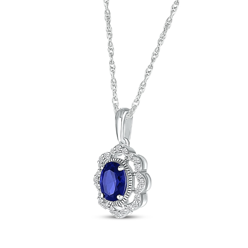 Main Image 2 of Oval-Cut Blue Lab-Created Sapphire & White Lab-Created Sapphire Scallop Frame Necklace Sterling Silver 18&quot;