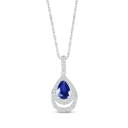 Pear-Shaped Blue Lab-Created Sapphire & White Lab-Created Sapphire Necklace Sterling Silver 18&quot;