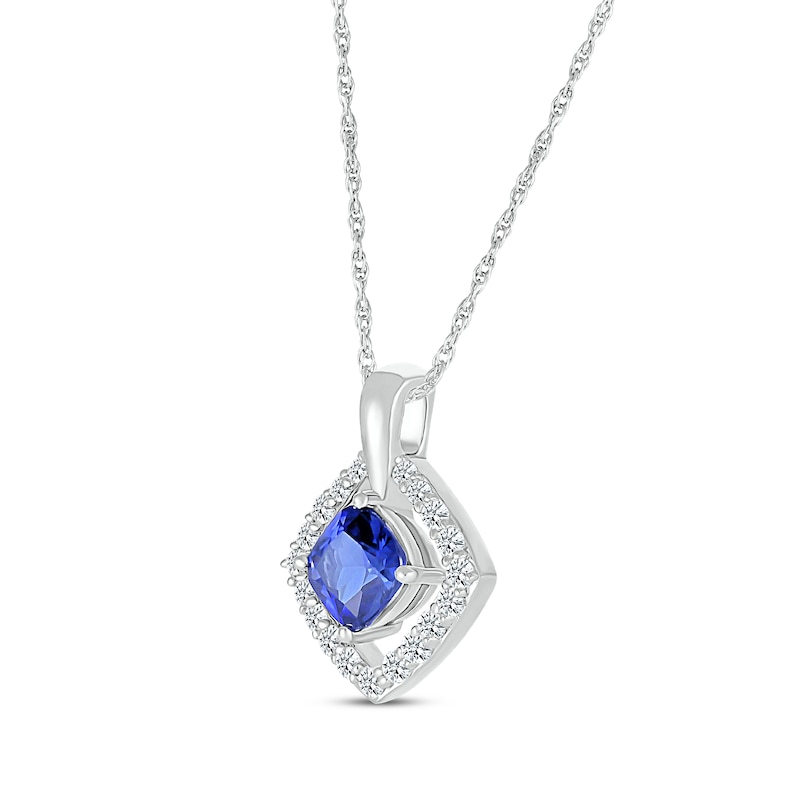 Cushion-Cut Blue Lab-Created Sapphire & White Lab-Created Sapphire Frame Necklace Sterling Silver 18"