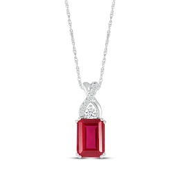 Emerald-Cut Lab-Created Ruby & White Lab-Created Sapphire Twist Necklace Sterling Silver 18&quot;