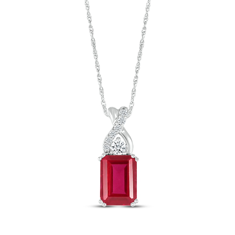 Main Image 1 of Emerald-Cut Lab-Created Ruby & White Lab-Created Sapphire Twist Necklace Sterling Silver 18&quot;