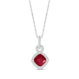 Cushion-Cut Lab-Created Ruby & White Lab-Created Sapphire Frame Necklace 1/5 ct tw Sterling Silver 18&quot;