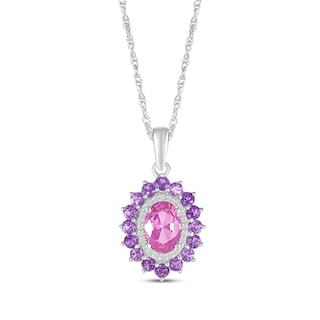 Hazel Oval Cut (7x5 mm) Pink Sapphire and Round Diamond Double Bail Womens  Halo Pendant Necklace 1 1/3 ctw 14K Rose Gold.Included 16 Inches 14K Rose  Gold Chain