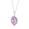 Thumbnail Image 2 of Oval-Cut Pink Lab-Created Sapphire, White Lab-Created Sapphire & Amethyst Necklace Sterling Silver 18&quot;