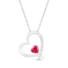 Thumbnail Image 0 of Heart-Shaped Lab-Created Ruby & White Lab-Created Sapphire Heart Necklace Sterling Silver 18"