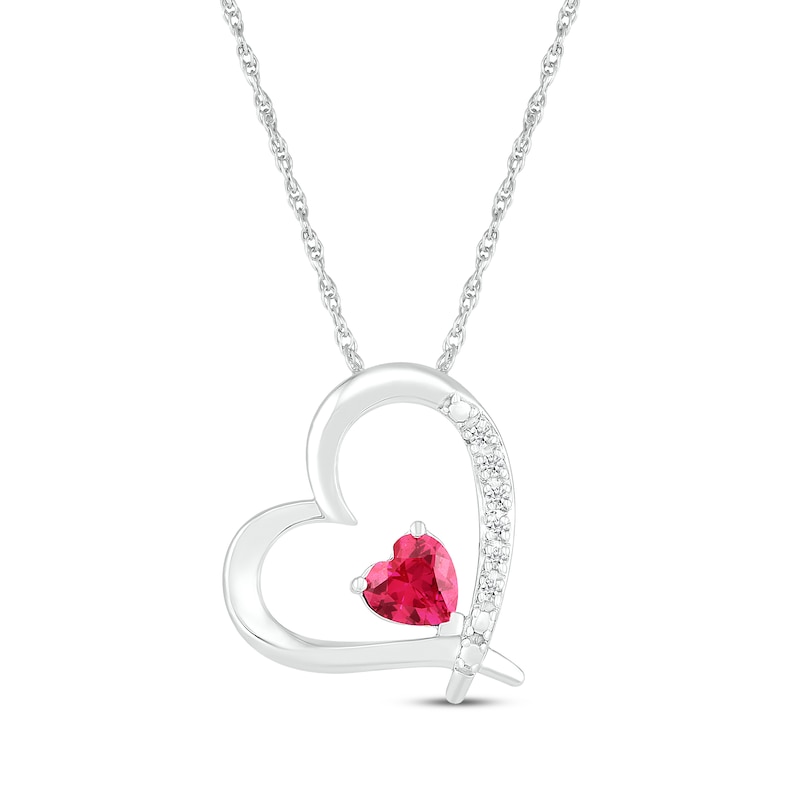 Heart-Shaped Lab-Created Ruby & White Lab-Created Sapphire Heart Necklace Sterling Silver 18"