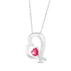 Thumbnail Image 1 of Heart-Shaped Lab-Created Ruby & White Lab-Created Sapphire Heart Necklace Sterling Silver 18"