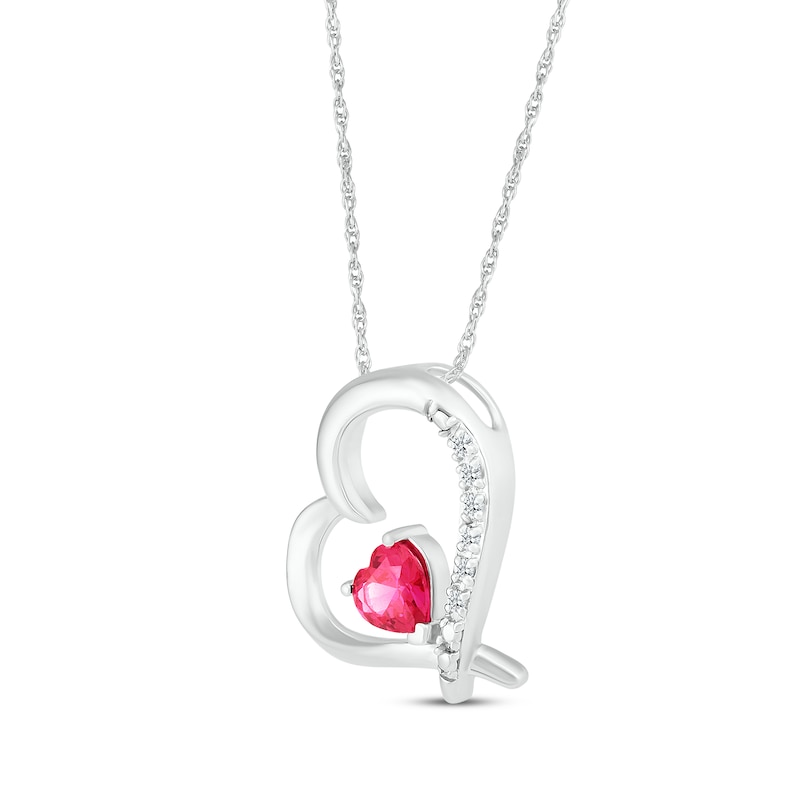 Heart-Shaped Lab-Created Ruby & White Lab-Created Sapphire Heart Necklace Sterling Silver 18"