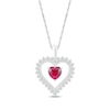 Thumbnail Image 1 of Heart-Shaped Lab-Created Ruby & White Lab-Created Sapphire Heart Frame Necklace Sterling Silver 18&quot;