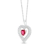 Thumbnail Image 2 of Heart-Shaped Lab-Created Ruby & White Lab-Created Sapphire Heart Frame Necklace Sterling Silver 18&quot;