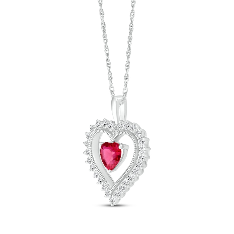 Main Image 2 of Heart-Shaped Lab-Created Ruby & White Lab-Created Sapphire Heart Frame Necklace Sterling Silver 18&quot;